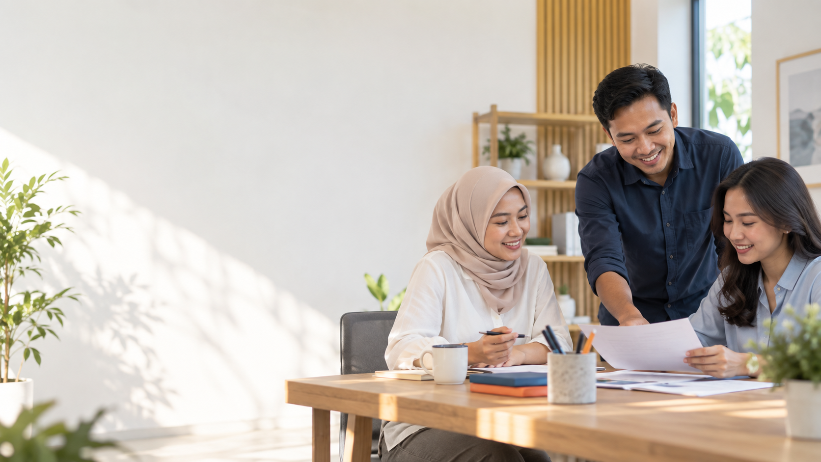 Tim koperasi berdiskusi di ruang kerja